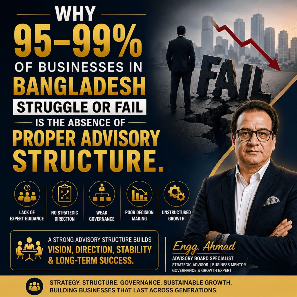 “WHY 95–99% OF BUSINESSES IN BANGLADESH STRUGGLE OR FAIL IS THE ABSENCE OF PROPER ADVISORY STRUCTURE.”